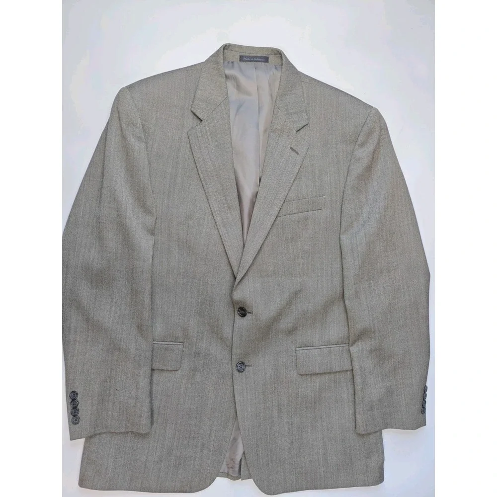 Chaps Mens Wool Blazer 42L Taupe Herringbone 2 Button Sports Coat R804
